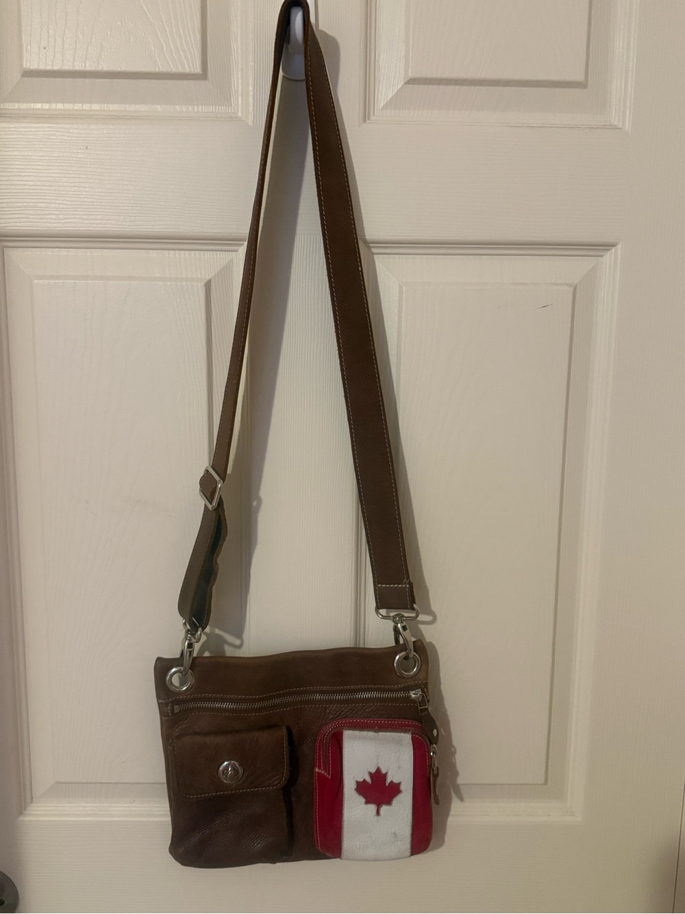 Roots Brown Messenger Bag with Red & White Canada Patch